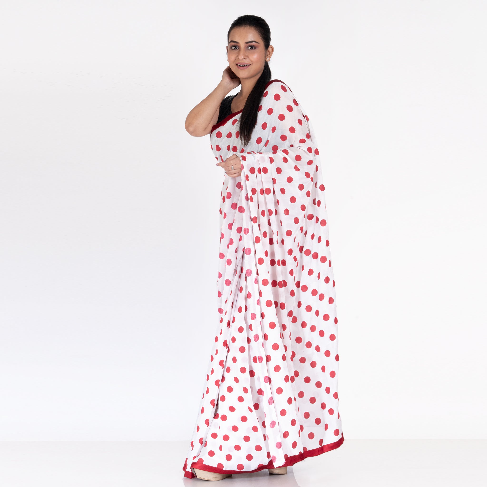 White Polka Dot Button Style Cotton Kurta With Mask | INDARI-1038C |  Cilory.com