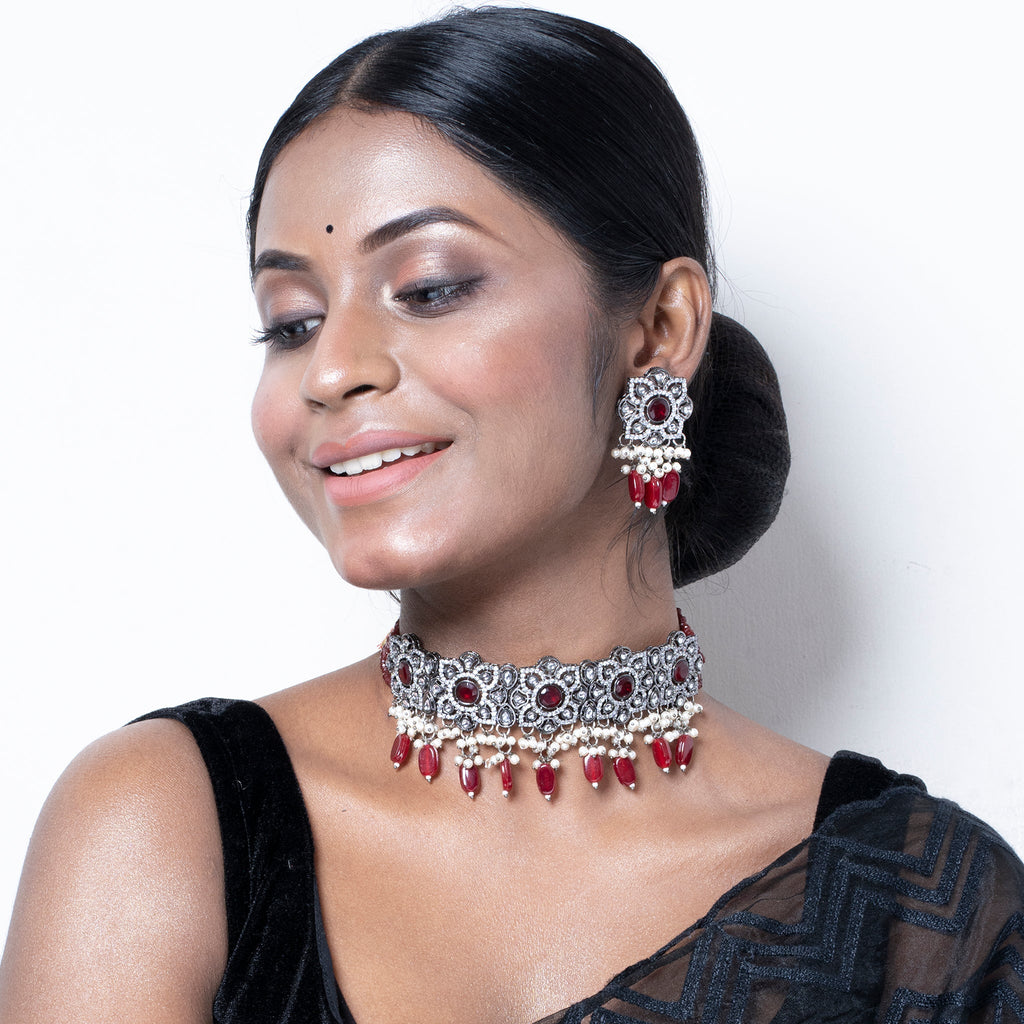 FIRE CRYSTAL CHOKER NECKLACE SET