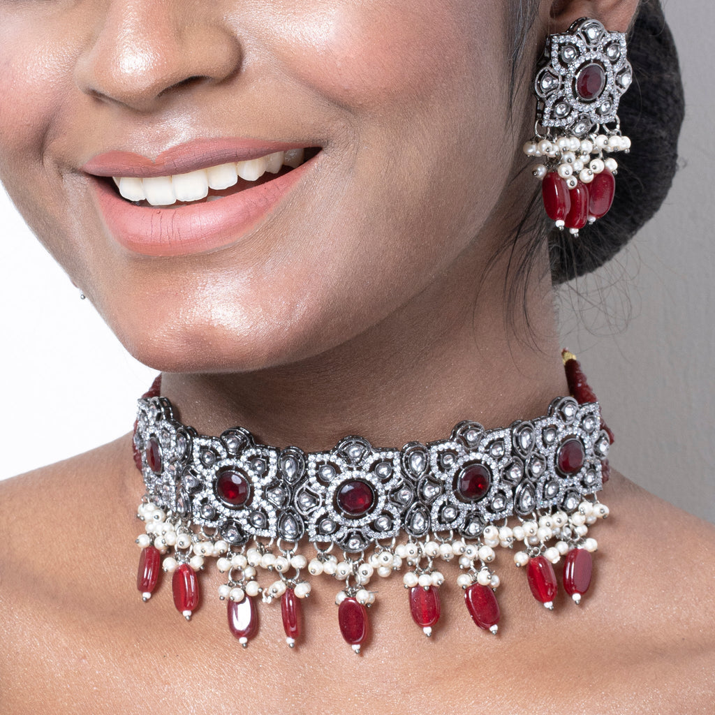 FIRE CRYSTAL CHOKER NECKLACE SET
