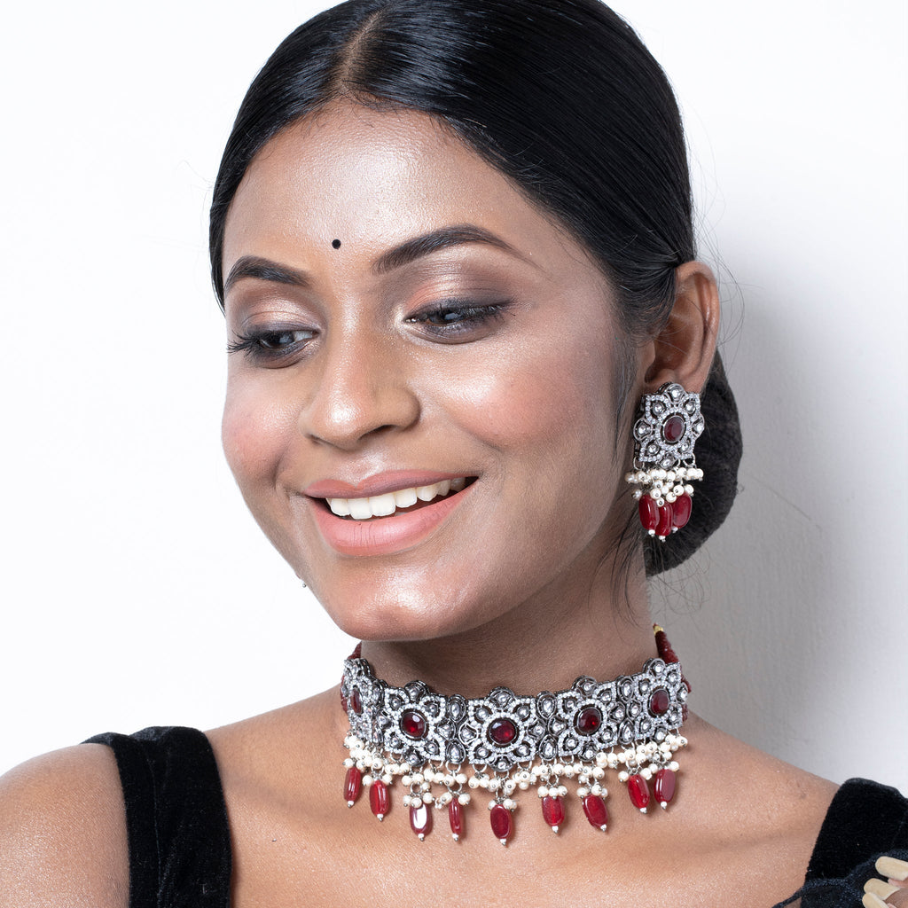 FIRE CRYSTAL CHOKER NECKLACE SET