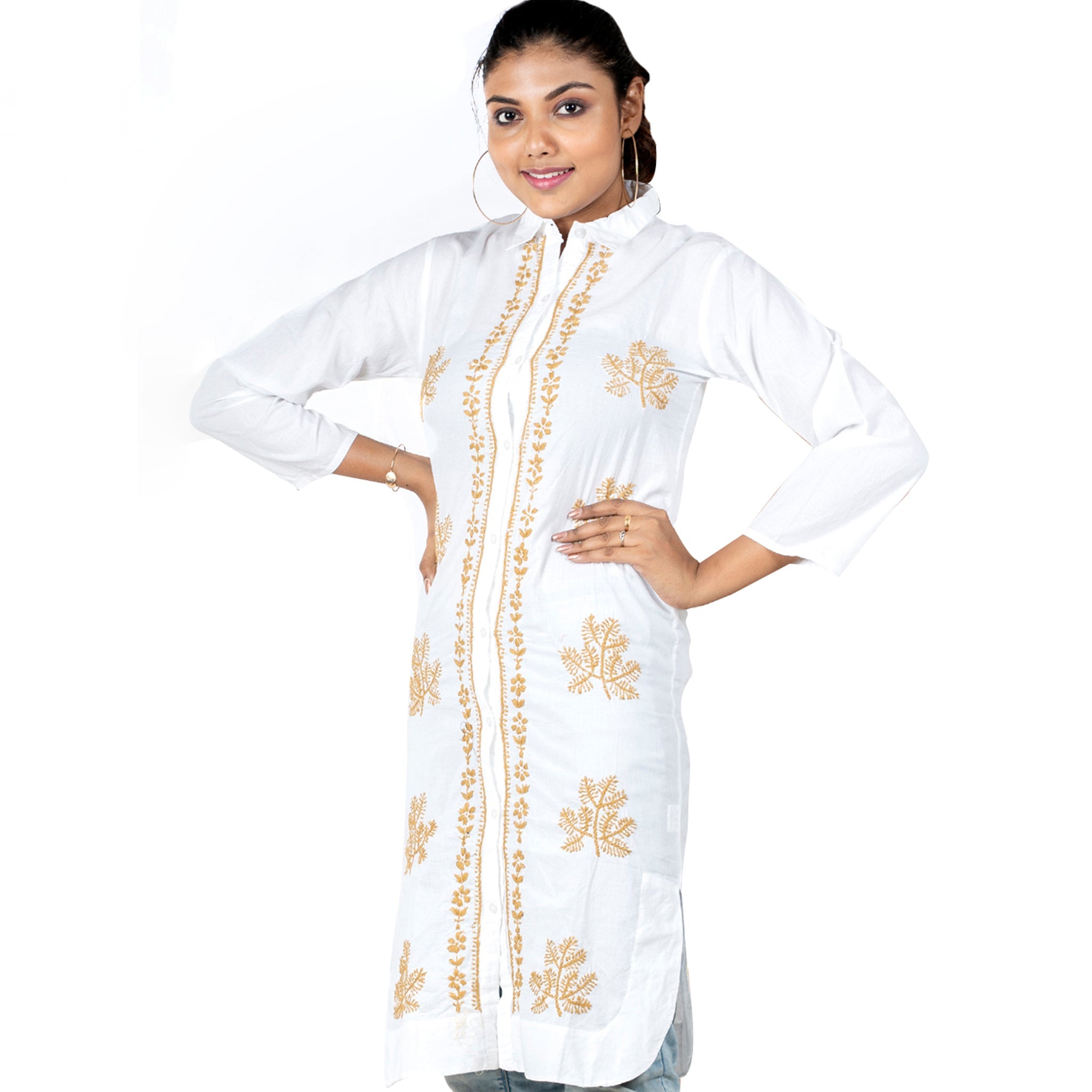 Chiffon Ladies Full Sleeves Round Neck White Embroidered Chikan Kurti at  Best Price in Vellore  Ayyappa Store