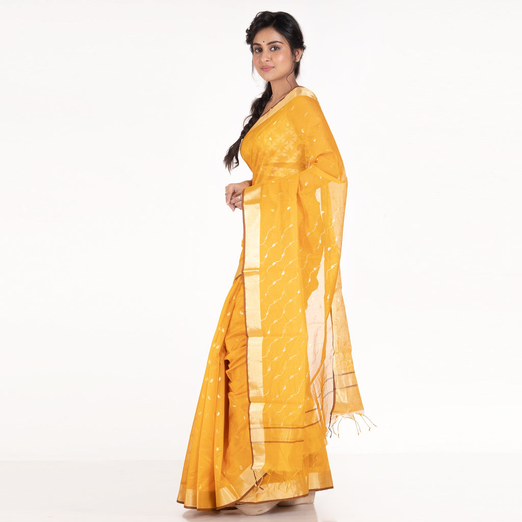 YELLOW PURE CHANDERI SILK SAREE WITH WOVEN KAIRI MOTIFS AND BORDER PALLU