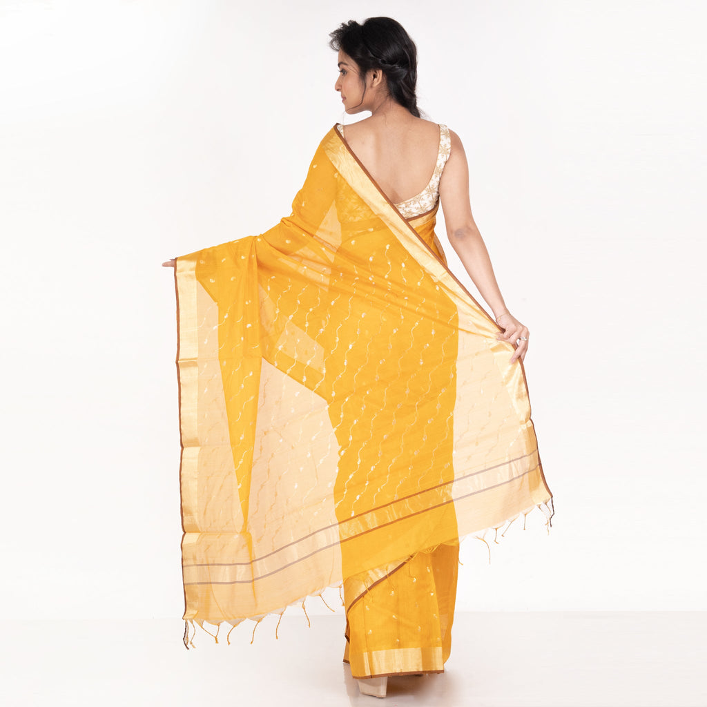 YELLOW PURE CHANDERI SILK SAREE WITH WOVEN KAIRI MOTIFS AND BORDER PALLU